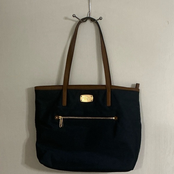 Michael Kors Handbags - Michael Kors Navy Nylon Brown Leather Straps Tote Bag